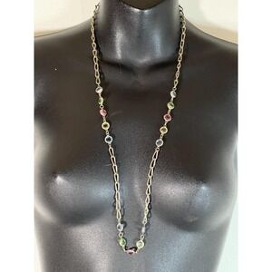 Vtg Costume Necklace- Bezel Glass Pastel Uranium Glow Regal Flapper Rainbow 50s